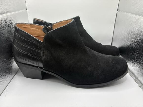 Vionic Shoes - Vionic 10 Wide Marissa Black Suede Ankle Boots Croc Embossed Arch Support Boho